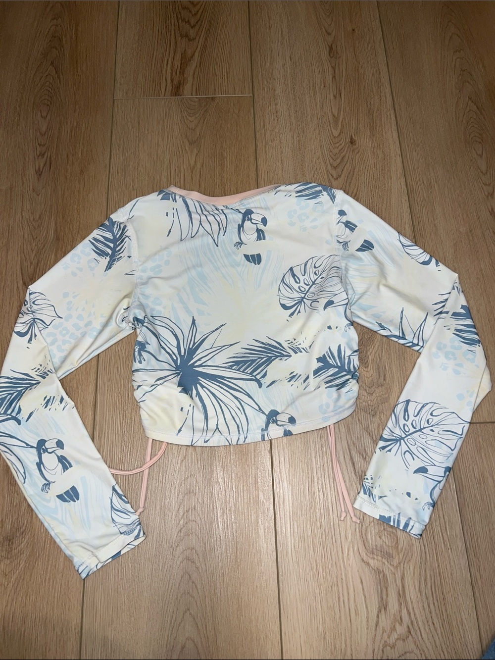 Girls' Light Blue Ruffle Bikini Set with Tropical Rash Guard - Picture 8 of 10